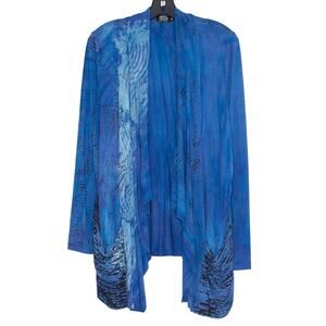 Art Of Cloth Lagenlook Cardigan Draped Open Front XL Blue Purple Boho Abstract
